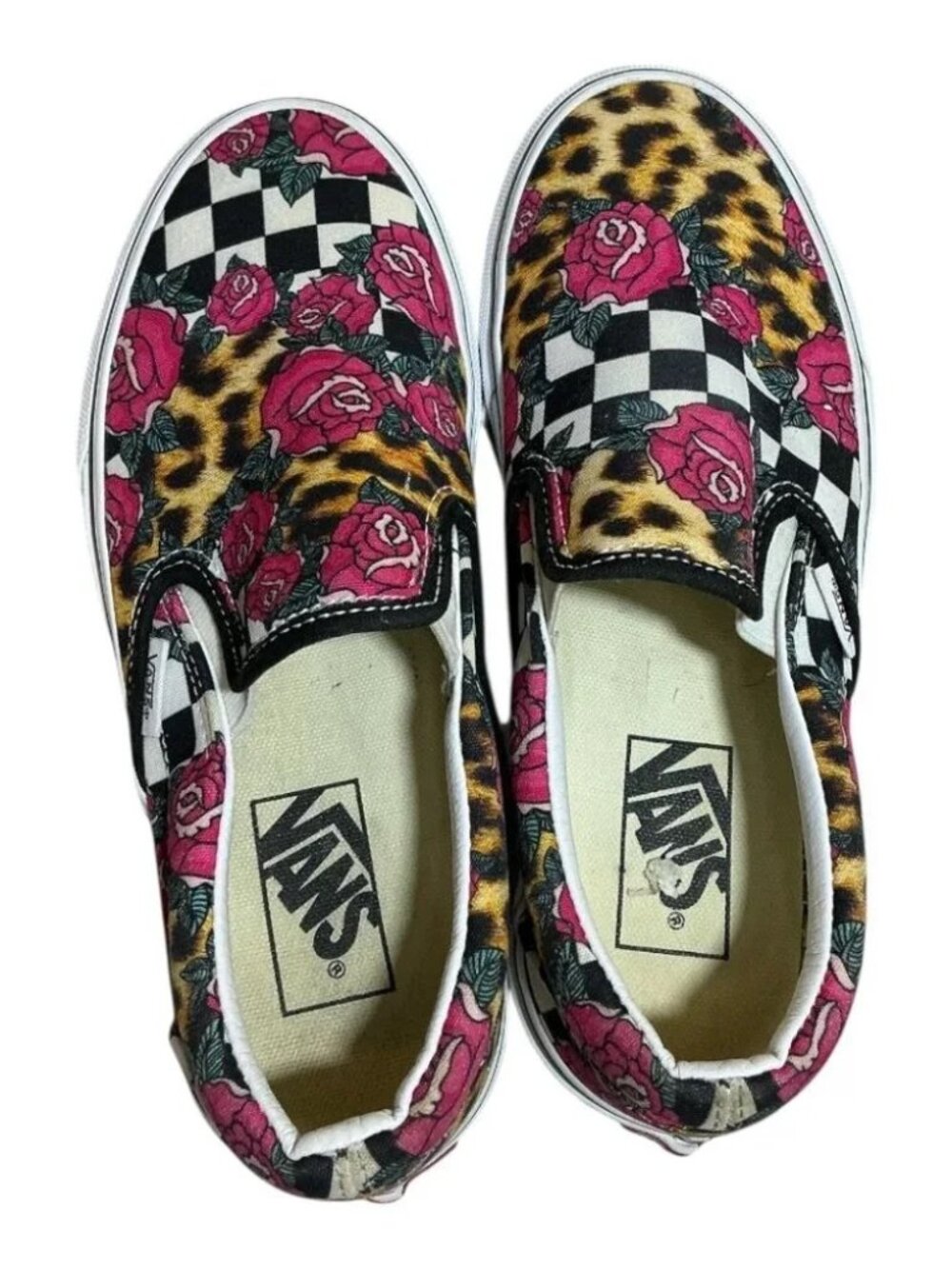 Vans Leopard/Floral Print Slip-on Unisex Skateboarding Sneakers Size M5/W6.5